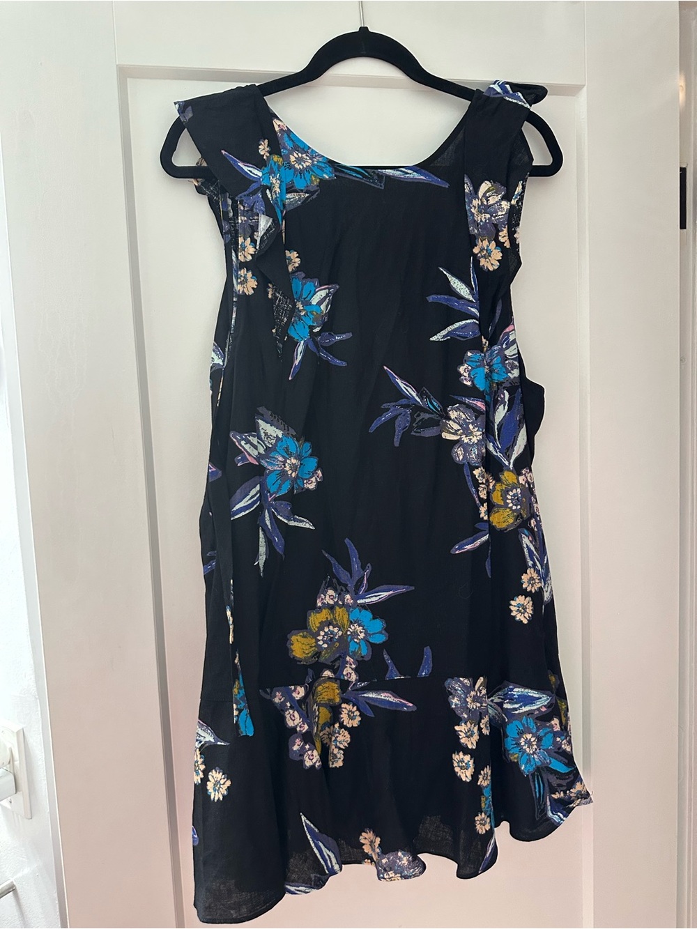 Free People Black Floral Sleeveless Top - Long with Back Tie